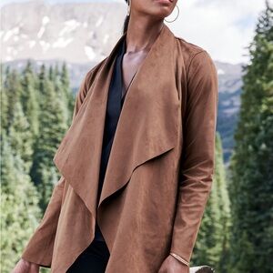 Soft Surroundings Shape Draped Faux Suede Jacket Brown Women's Sz 2X